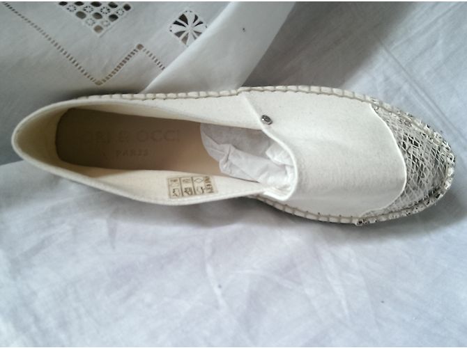Autre Marque Espadrillas Ori & Occi in cotone bianco e pelle croco beige 41 Marrone - vista 9
