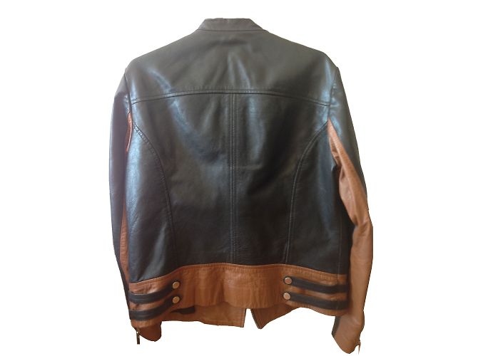 Giacca da moto Mango in pelle nera e marrone Nero - vista 2