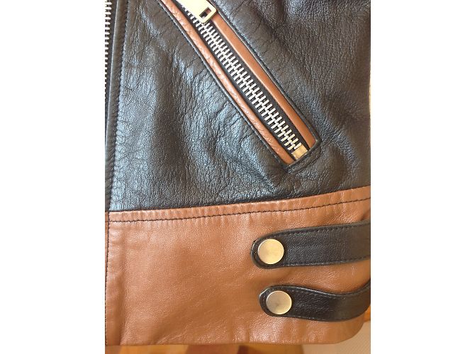 Giacca da moto Mango in pelle nera e marrone Nero - vista 4