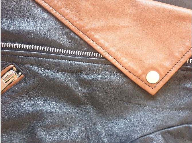 Giacca da moto Mango in pelle nera e marrone Nero - vista 5