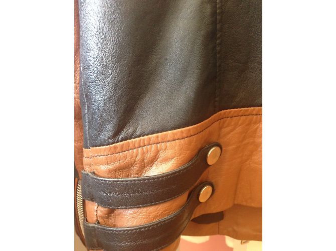 Giacca da moto Mango in pelle nera e marrone Nero - vista 7