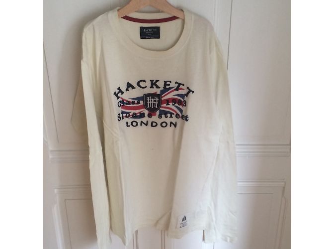 T-shirt Hackett London Union Jack bordada em algodão manga comprida Marfim Fora de branco - vista 5