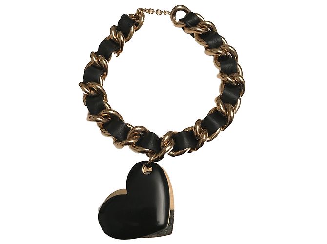 Collana Dsquared2 in Metallo Dorato e Pelle Nera Nero D'oro - vista 2