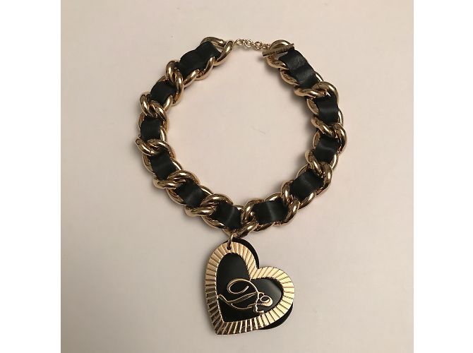 Collana Dsquared2 in Metallo Dorato e Pelle Nera Nero D'oro - vista 3