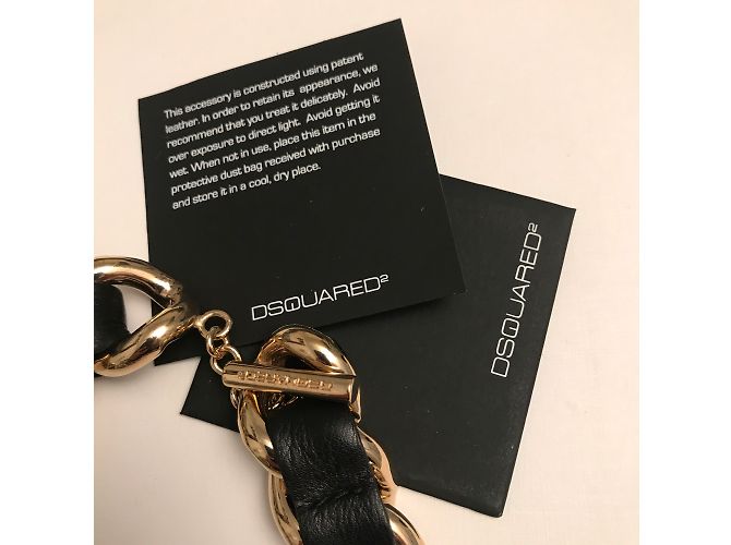 Collana Dsquared2 in Metallo Dorato e Pelle Nera Nero D'oro - vista 4