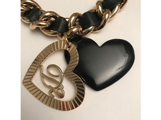 Collana Dsquared2 in Metallo Dorato e Pelle Nera Nero D'oro - vista 5