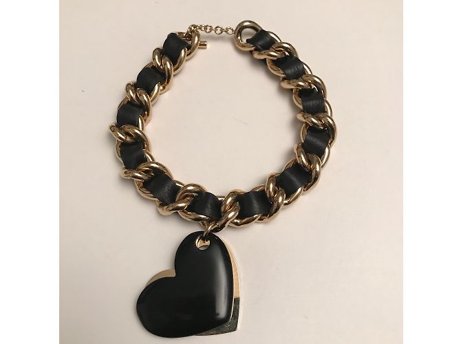 Collana Dsquared2 in Metallo Dorato e Pelle Nera Nero D'oro - vista 6