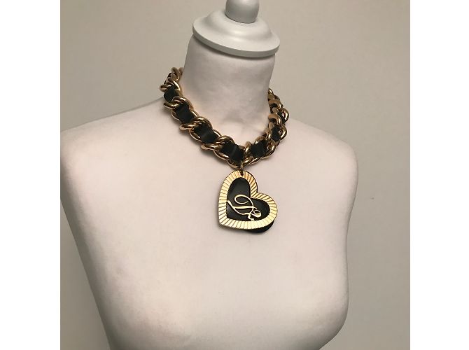 Collana Dsquared2 in Metallo Dorato e Pelle Nera Nero D'oro - vista 7