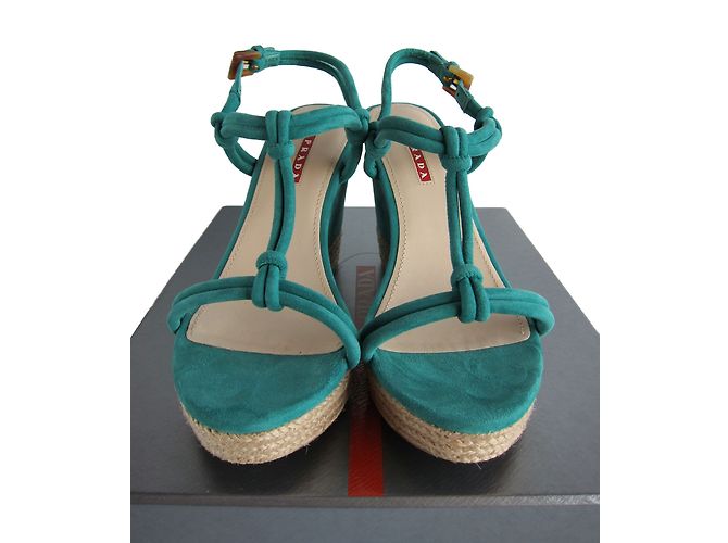 Prada Emerald Suede Platform Sandals Green - view 2