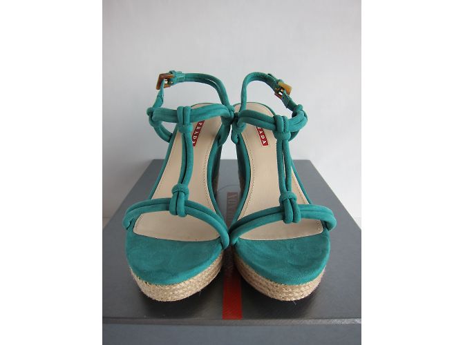 Prada Emerald Suede Platform Sandals Green - view 4