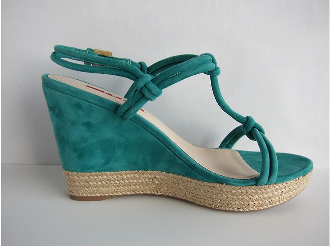 Prada Emerald Suede Platform Sandals Green - view 5