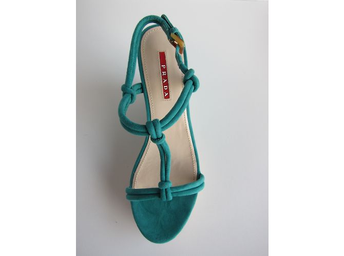Prada Emerald Suede Platform Sandals Green - view 7
