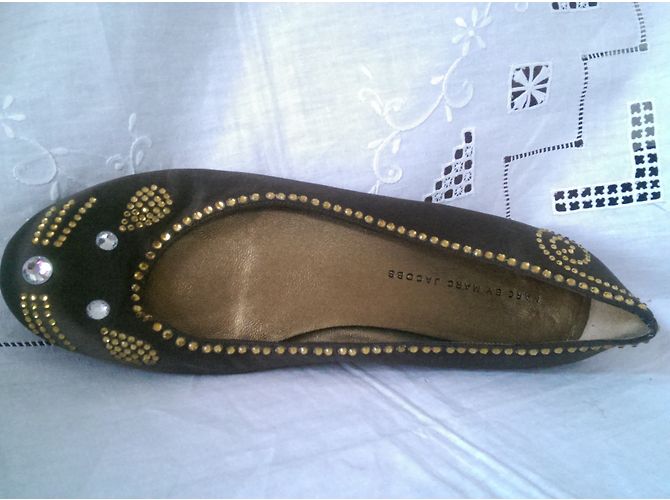 Marc by Marc Jacobs Mouse Ballerinas aus Leder und Khaki Satin Golden - Ansicht 9