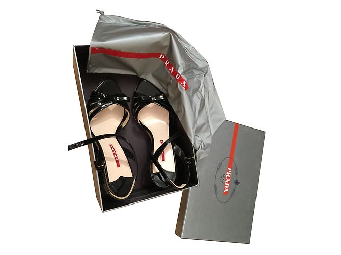 Sandali Prada in pelle neri con tacco 7cm Nero - vista 2