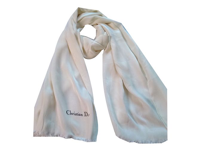 Sciarpa Christian Dior in seta bianca a righe sottili Bianco sporco - vista 2