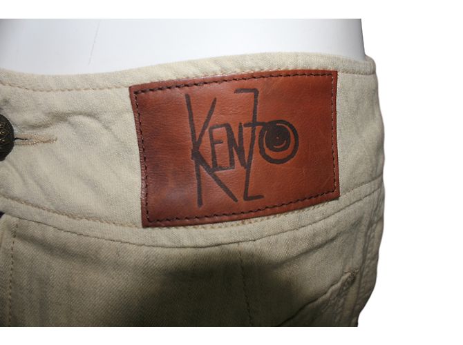 Falda Kenzo Gris y Crudo Algodón y Lino Talla 36 - vista 6