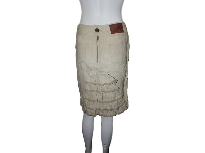 Falda Kenzo Gris y Crudo Algodón y Lino Talla 36 - vista 3