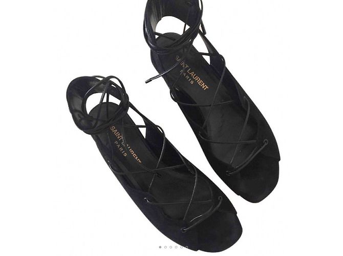 Sandali Saint Laurent in pelle scamosciata nera Nero - vista 2