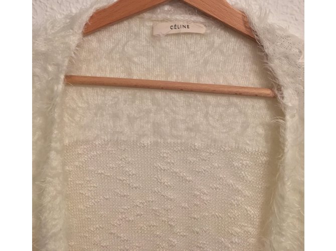 Céline Seltener CELINE Phoebe Philo Fuzzy-Pullover aus Elfenbein Weiß - Ansicht 5