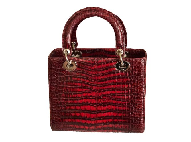 Christian Dior Lady Dior Red Crocodile Medium Bordò - vista 2