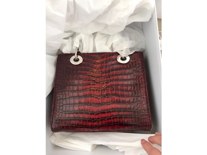 Christian Dior Lady Dior Red Crocodile Medium Bordò - vista 3