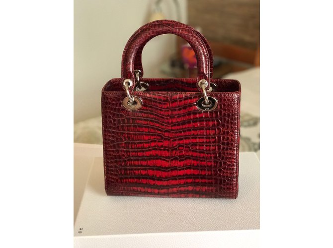 Christian Dior Lady Dior Red Crocodile Medium Bordò - vista 5