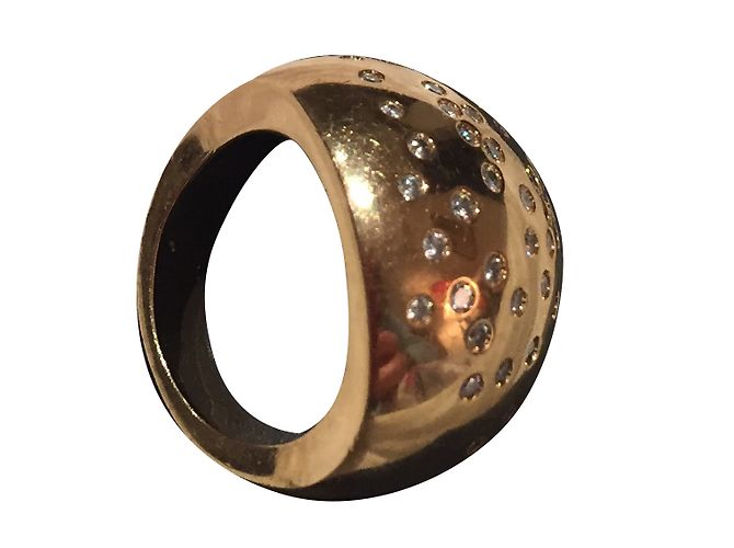 inconnue Großer Kugelring mit Diamanten Gelbgold Größe 53 Golden - Ansicht 2
