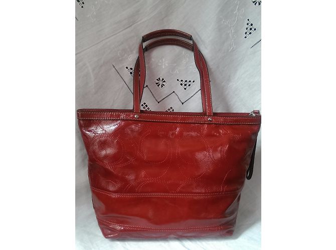 Borsa Coach in pelle rossa verniciata Rosso - vista 4