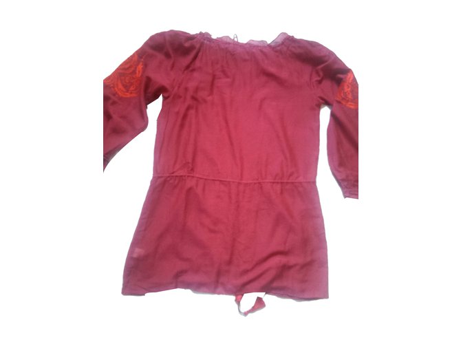 Camicetta Antik Batik Aroma in seta e cotone rosso Bordò - vista 2
