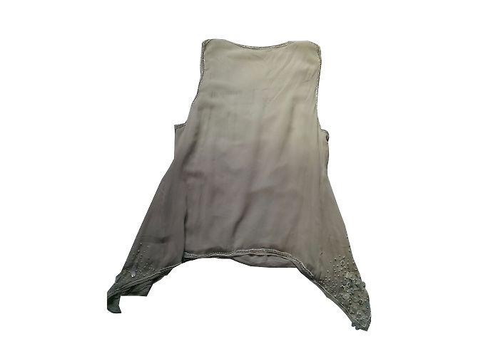 Autre Marque Top assimétrico de seda e contas Nougat London Creme Cru - vista 2