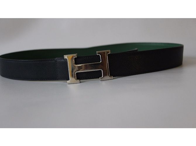 Superb Gürtelschnalle H Metall Silber Palladié signiert Hermès Grün - Ansicht 3