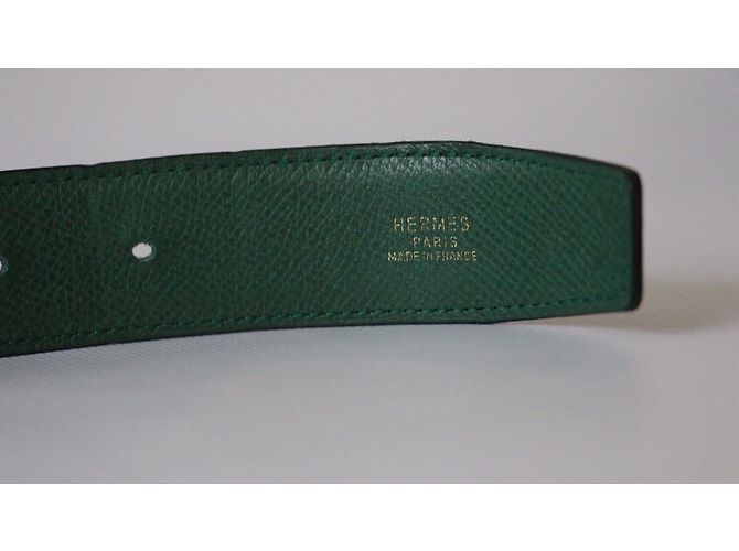 Superb Gürtelschnalle H Metall Silber Palladié signiert Hermès Grün - Ansicht 4