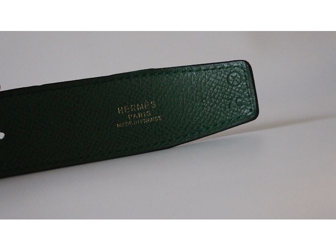Superb Gürtelschnalle H Metall Silber Palladié signiert Hermès Grün - Ansicht 5