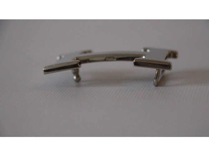 Superb Gürtelschnalle H Metall Silber Palladié signiert Hermès Grün - Ansicht 6