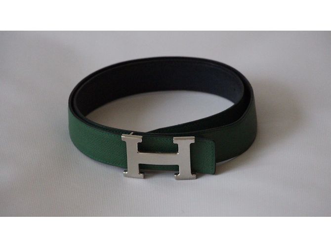 Superb Gürtelschnalle H Metall Silber Palladié signiert Hermès Grün - Ansicht 7