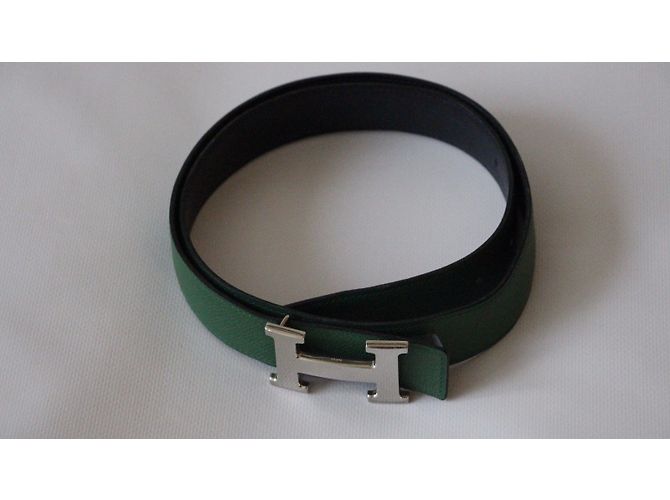 Superb Gürtelschnalle H Metall Silber Palladié signiert Hermès Grün - Ansicht 8