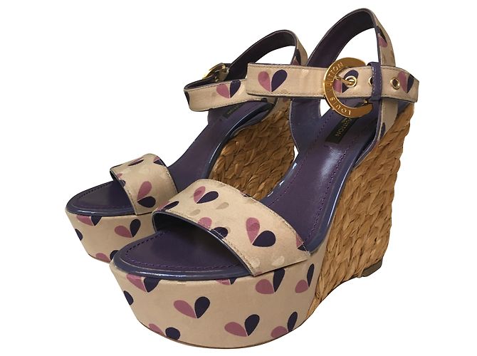 Sandali con zeppa Louis Vuitton in tessuto e pelle 37 Multicolore - vista 2