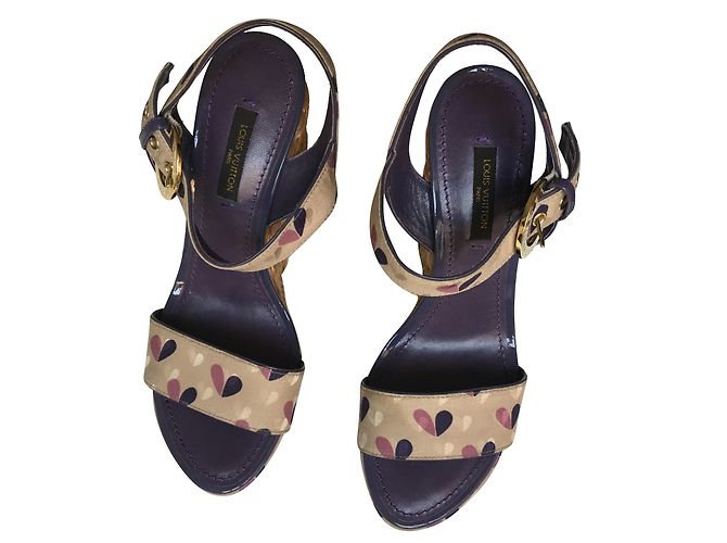 Sandali con zeppa Louis Vuitton in tessuto e pelle 37 Multicolore - vista 3