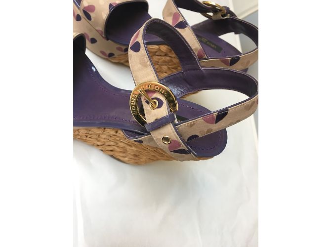 Sandali con zeppa Louis Vuitton in tessuto e pelle 37 Multicolore - vista 4
