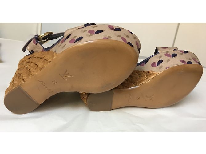 Sandali con zeppa Louis Vuitton in tessuto e pelle 37 Multicolore - vista 6
