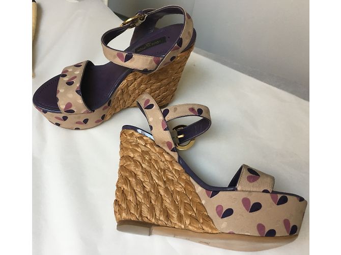 Sandali con zeppa Louis Vuitton in tessuto e pelle 37 Multicolore - vista 7