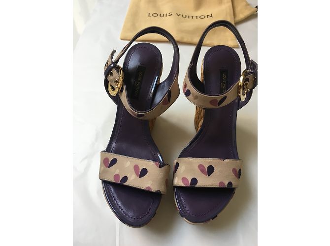 Sandali con zeppa Louis Vuitton in tessuto e pelle 37 Multicolore - vista 9