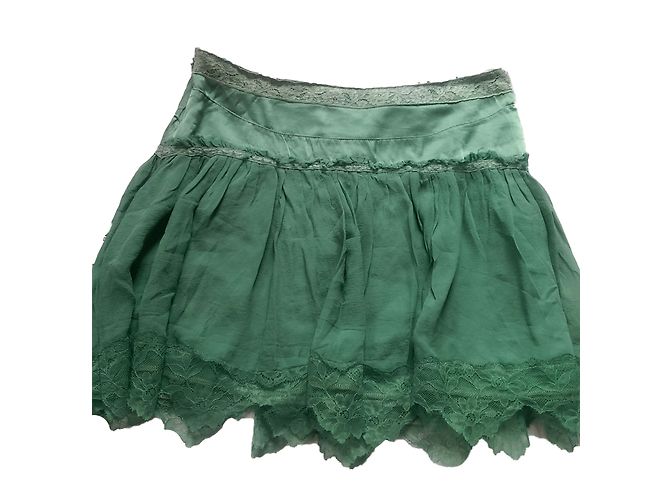 Falda corta Sandro Romance de seda verde y encaje - vista 2