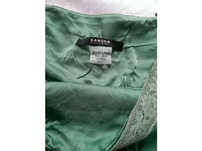 Falda corta Sandro Romance de seda verde y encaje - vista 3