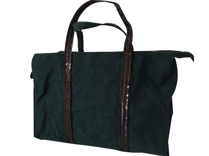 Vanessa Bruno Canvas Tote Bag Grün mit schwarzen Glitzerpartikeln - Ansicht 2