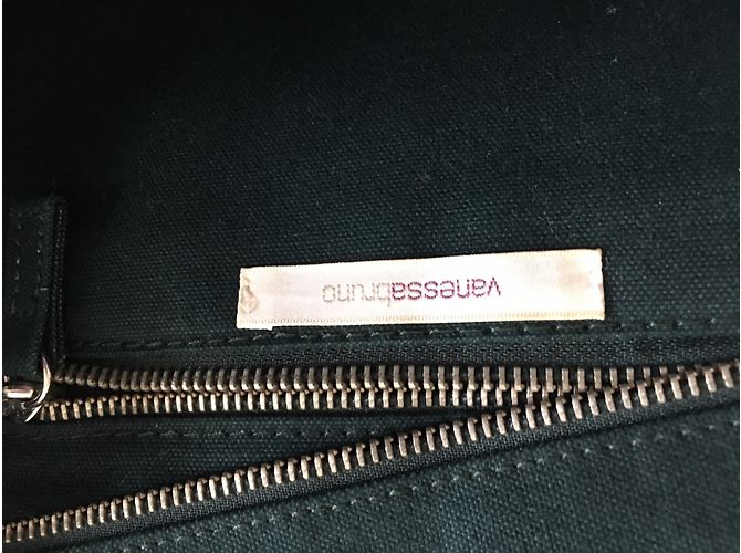 Vanessa Bruno Canvas Tote Bag Grün mit schwarzen Glitzerpartikeln - Ansicht 4