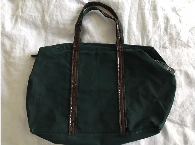 Vanessa Bruno Canvas Tote Bag Grün mit schwarzen Glitzerpartikeln - Ansicht 5