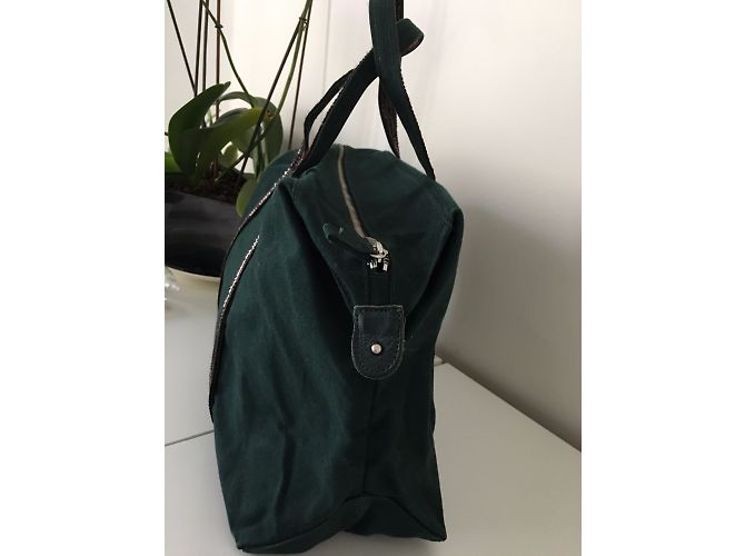 Vanessa Bruno Canvas Tote Bag Grün mit schwarzen Glitzerpartikeln - Ansicht 6