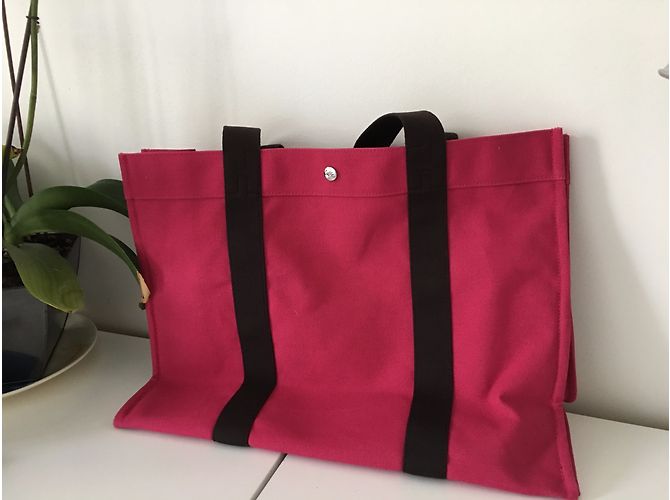 Hermès TOTO Handtasche aus Baumwollcanvas in Pink - Ansicht 3