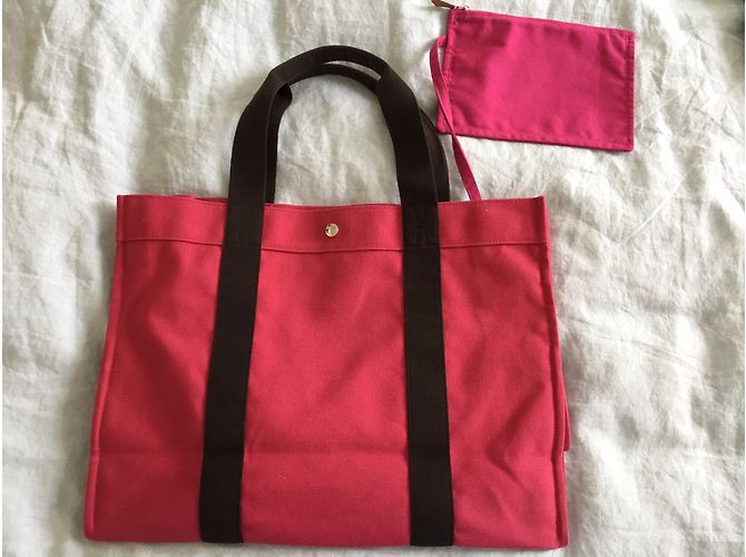 Hermès TOTO Handtasche aus Baumwollcanvas in Pink - Ansicht 8